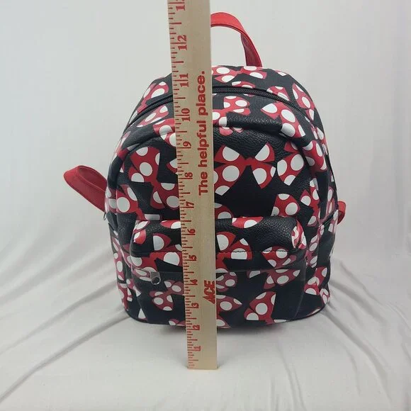 Walt Disney World Parks Minnie Mouse Bows Mini Backpack Red Black Faux Leather - Picture 7 of 16
